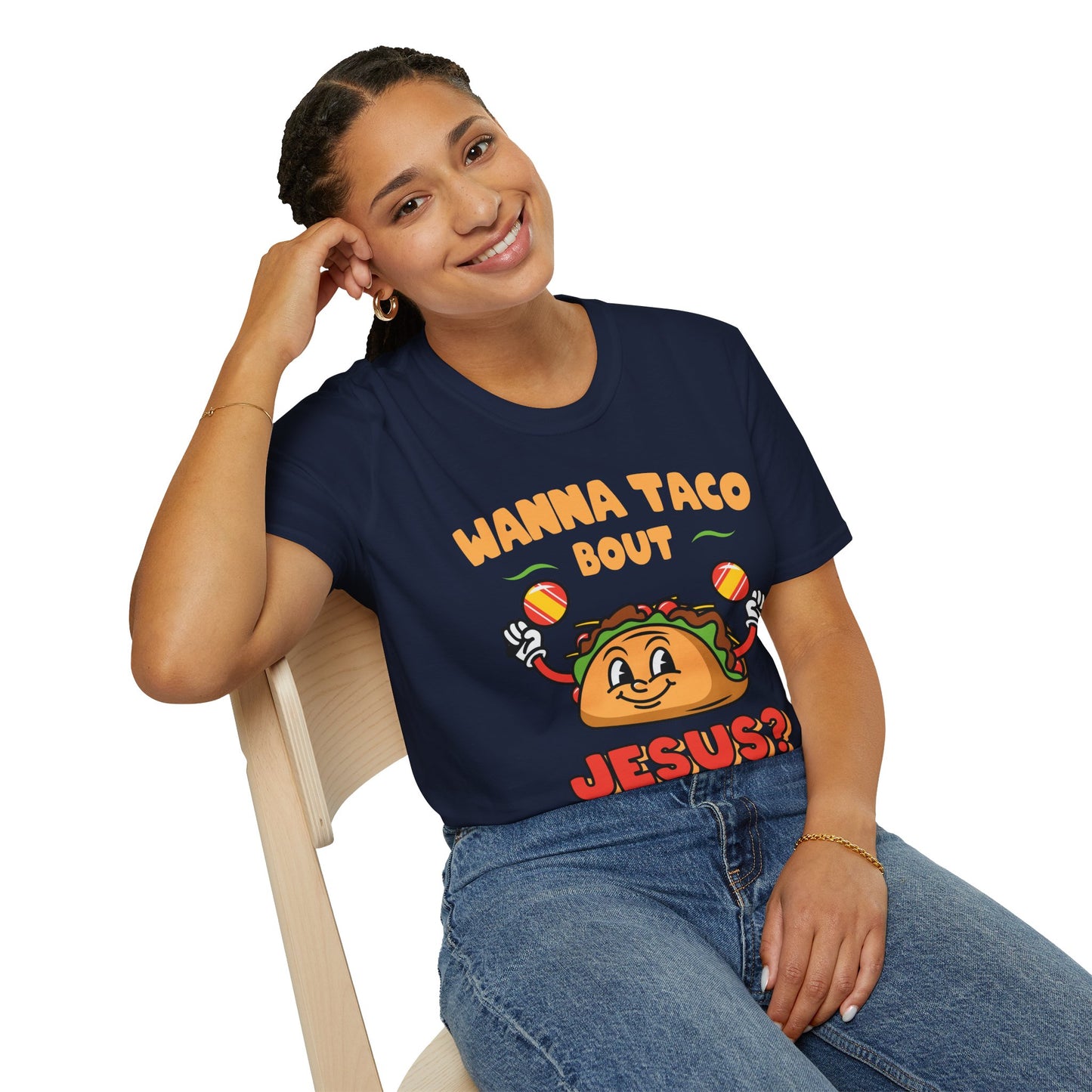 Religious Cinco De Mayo Unisex Softstyle T-Shirt with Taco Design