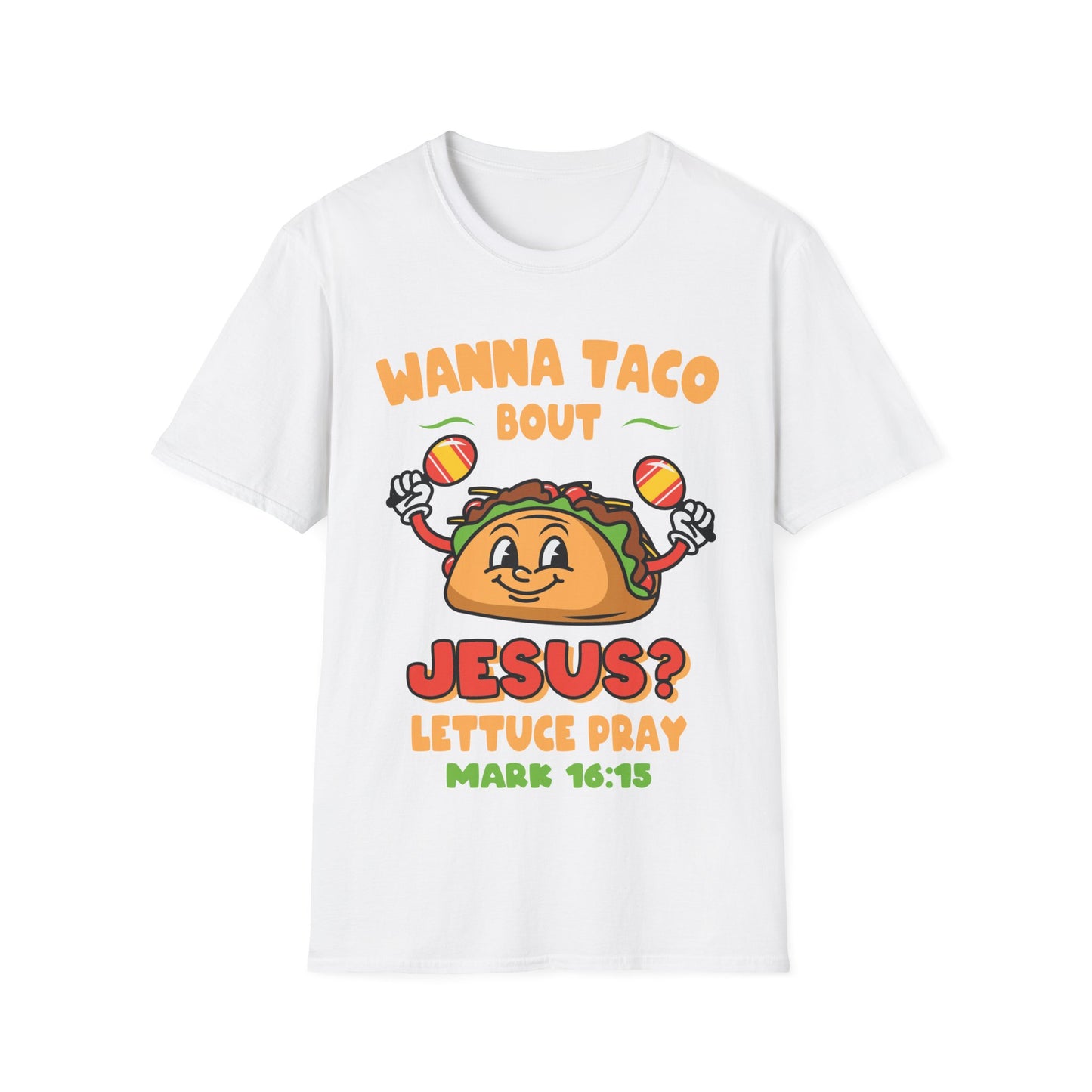 Religious Cinco De Mayo Unisex Softstyle T-Shirt with Taco Design