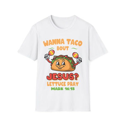 Religious Cinco De Mayo Unisex Softstyle T-Shirt with Taco Design
