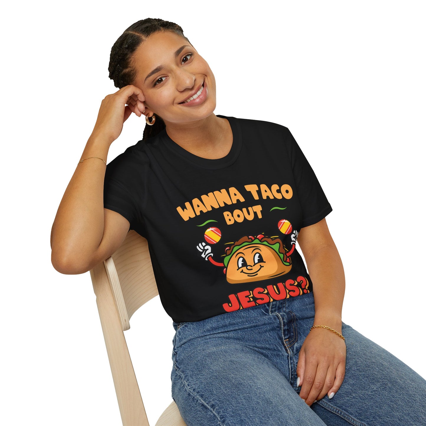 Religious Cinco De Mayo Unisex Softstyle T-Shirt with Taco Design