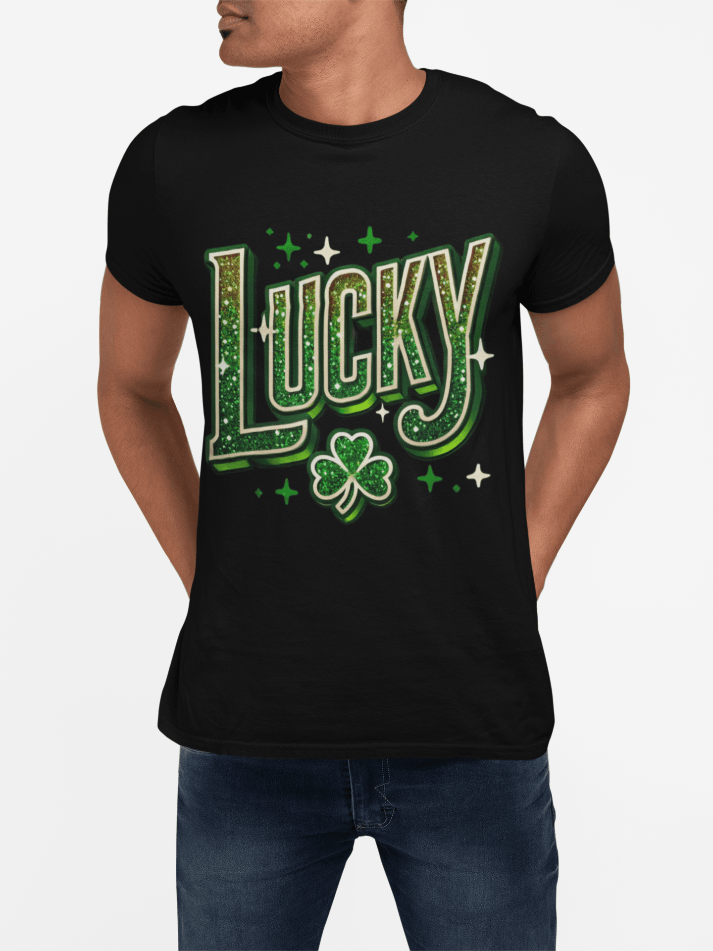 St Patrick's Day Shamrock Lucky Glittery Tee - TRP Custom Co.