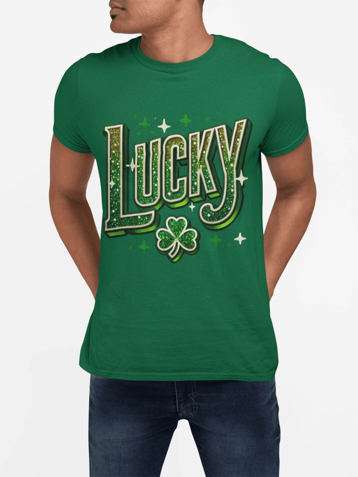 St Patrick's Day Shamrock Lucky Glittery Tee - TRP Custom Co.