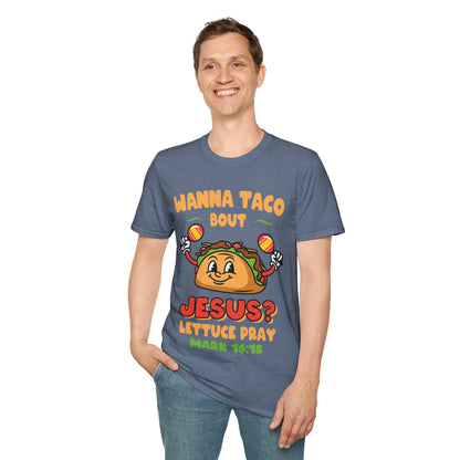 Religious Cinco De Mayo Unisex Softstyle T-Shirt with Taco Design