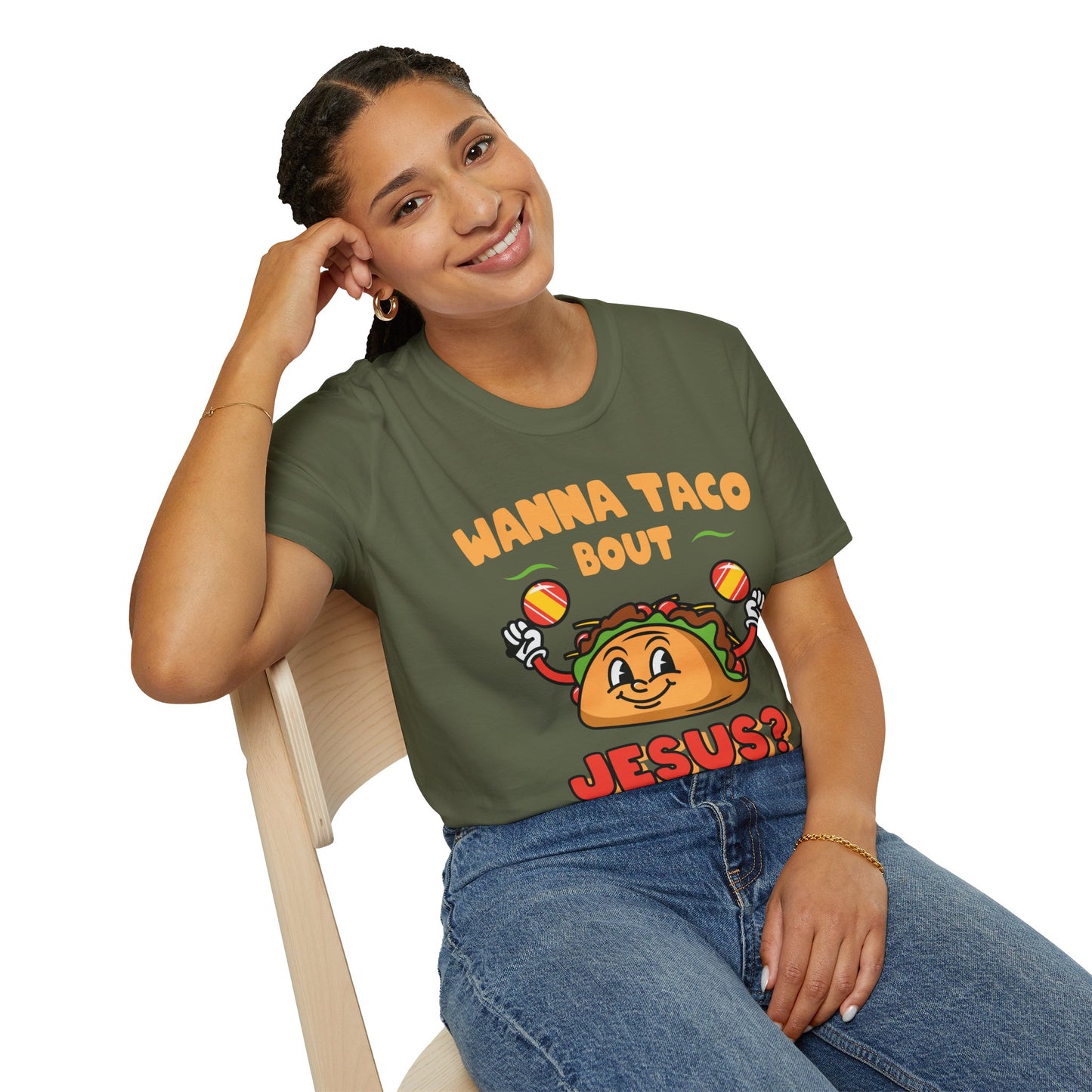 Religious Cinco De Mayo Unisex Softstyle T-Shirt with Taco Design