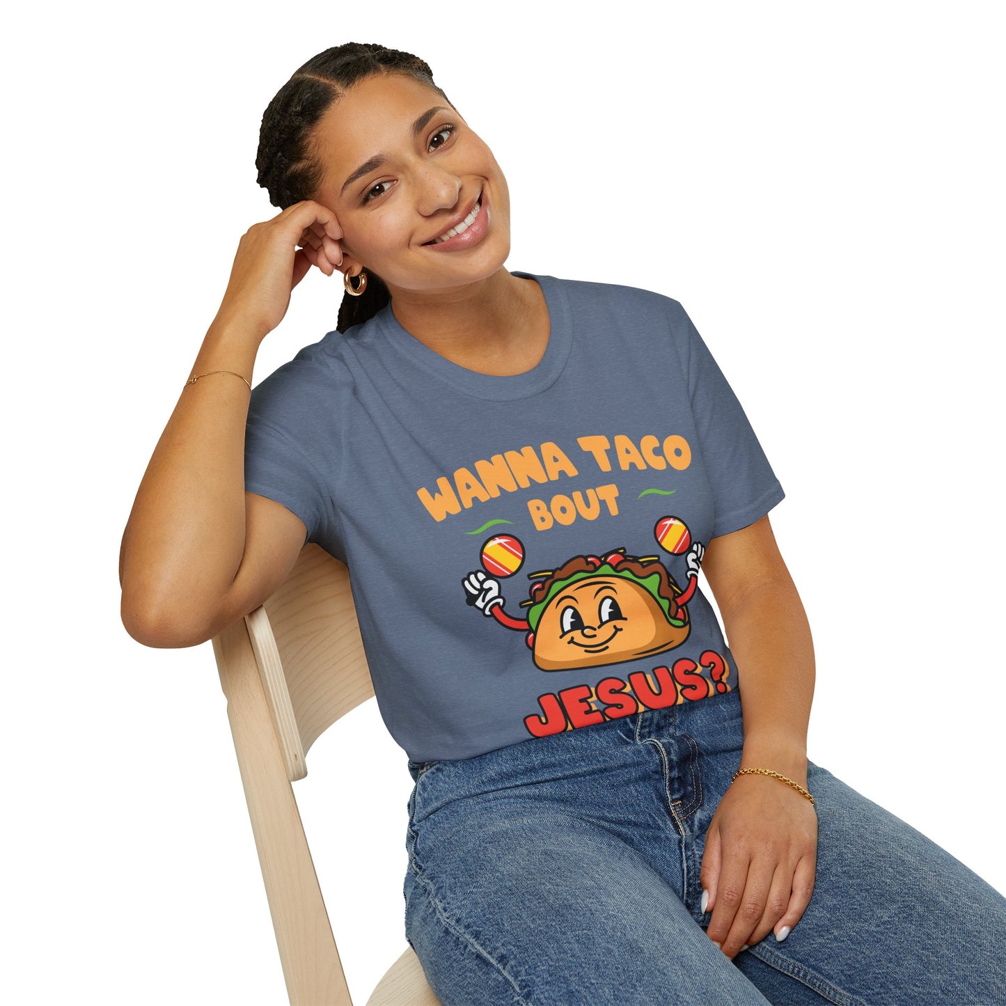 Religious Cinco De Mayo Unisex Softstyle T-Shirt with Taco Design