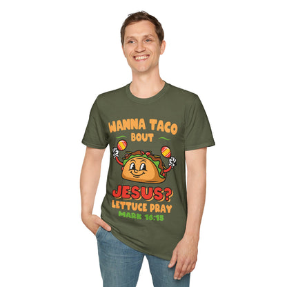 Religious Cinco De Mayo Unisex Softstyle T-Shirt with Taco Design